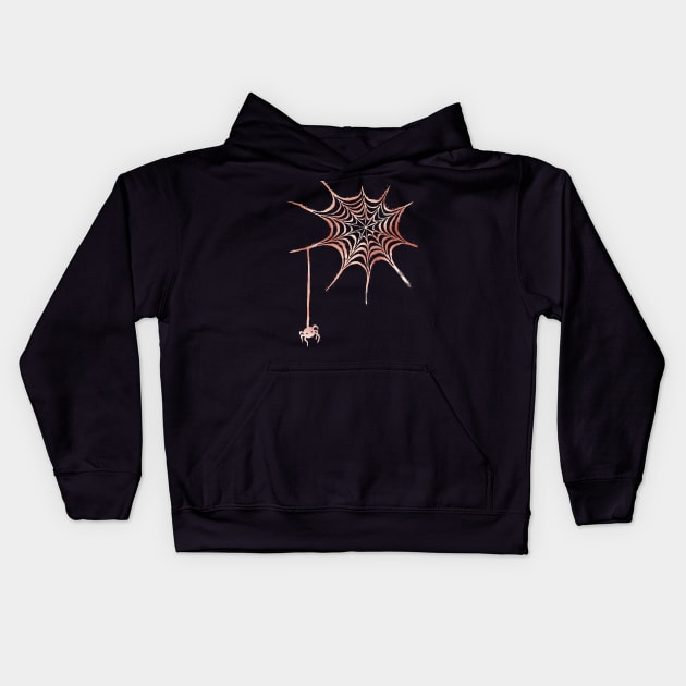 Rose gold spider in spiderweb Kids Hoodie by TheOtherArt